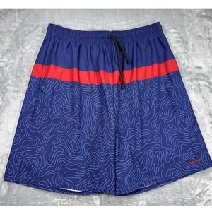 WSI Sports Mens 2XL Athletic Shorts Navy Red Topographic Print Made in USA XXL